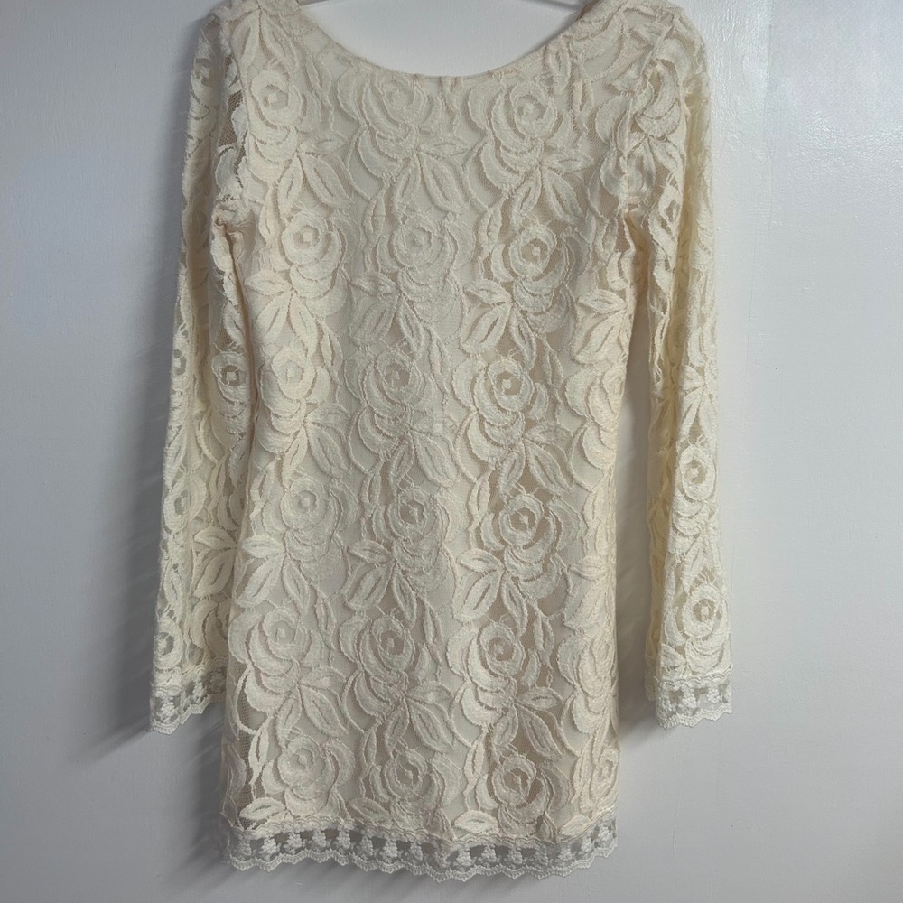 Love, Fire Long Sleeve White Lace Floral Dress